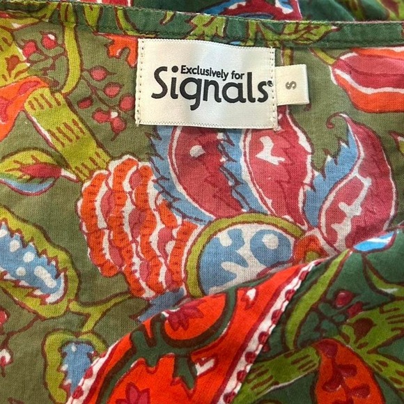 Vintage Olive Green floral paisley two piece cotton set with red accents - Picture 4 of 7